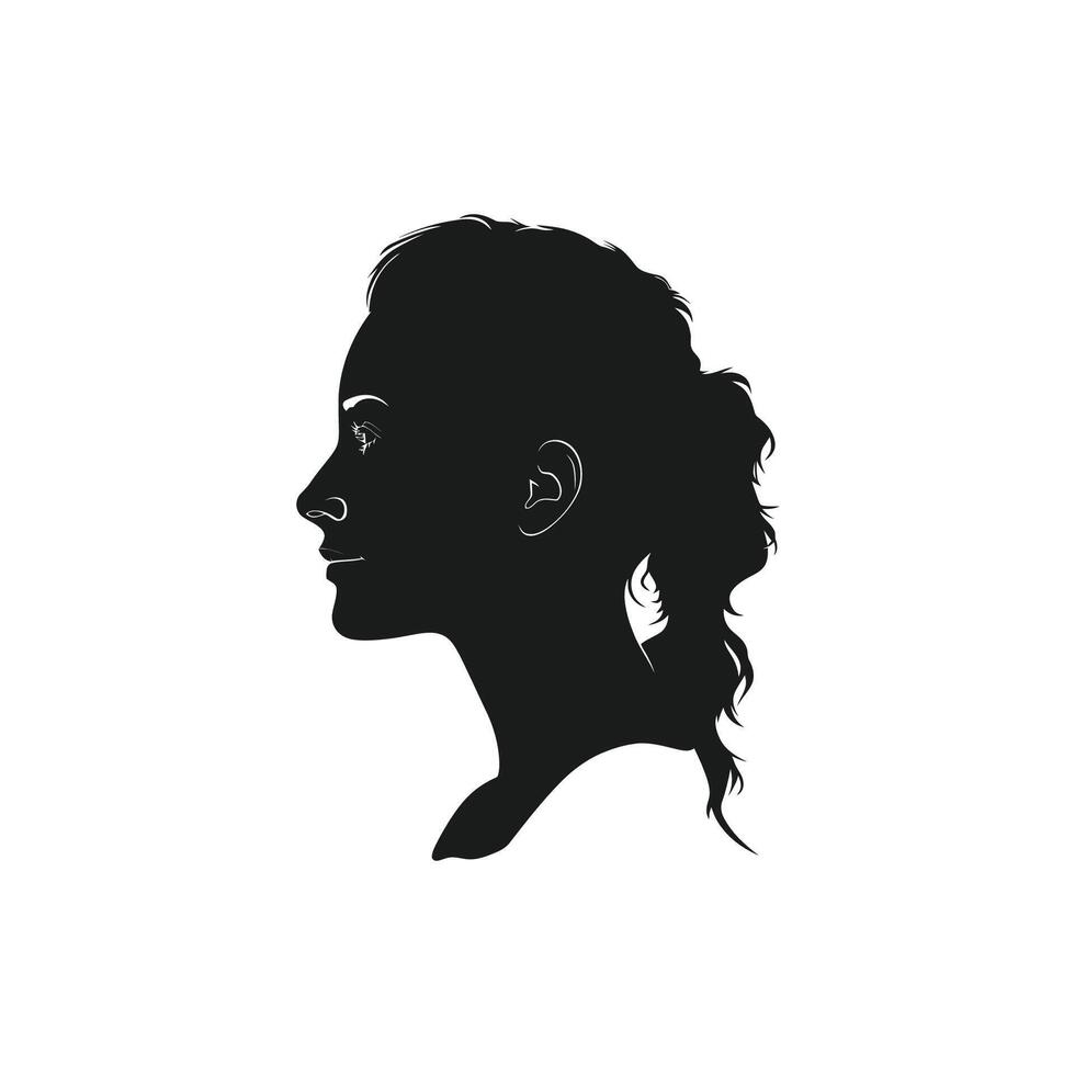 Female Profile Silhouette with Detailed Features. icon design. vector
