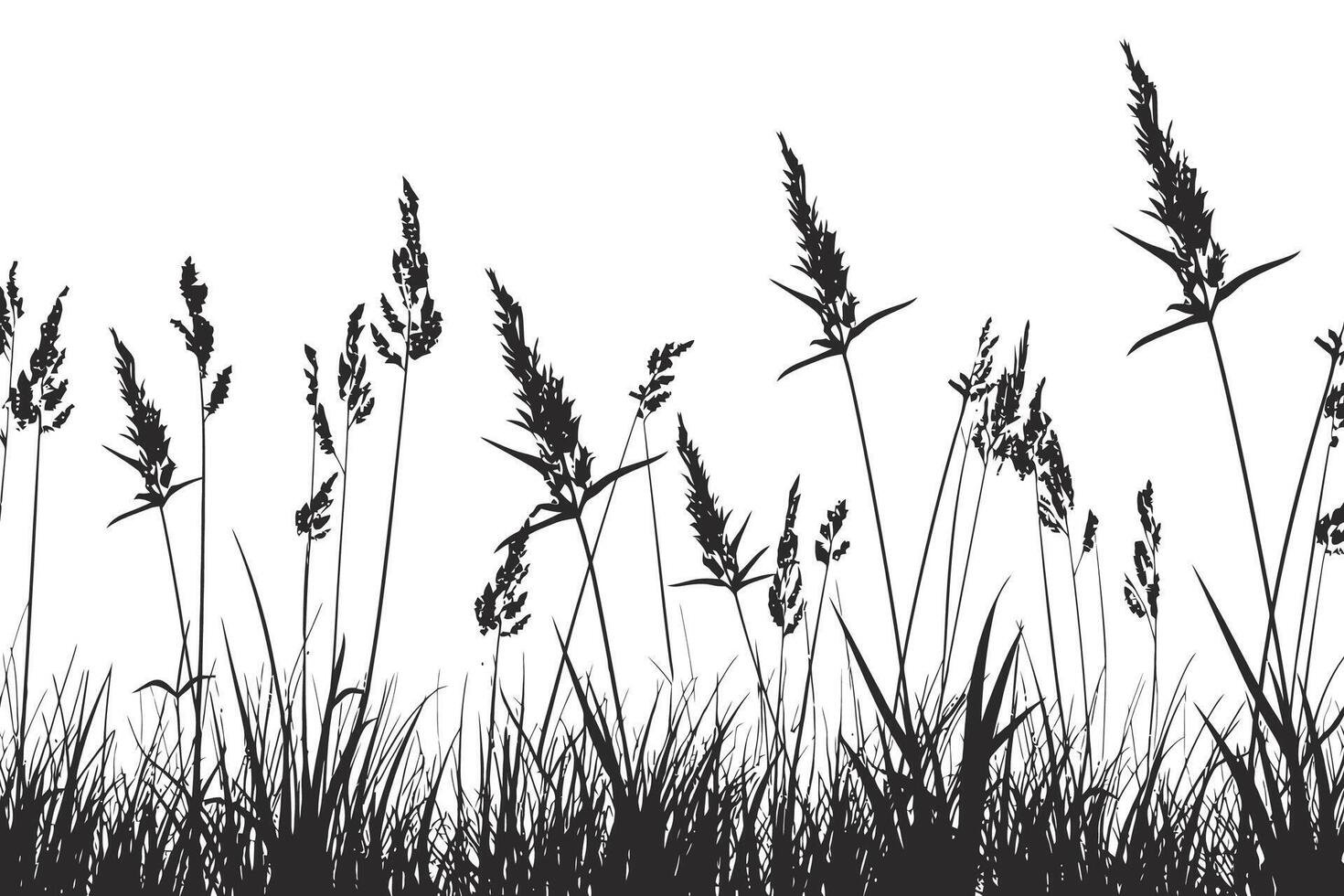 Silhouette of Wild Grass and Weeds Blowing in the Wind. icon design. vector