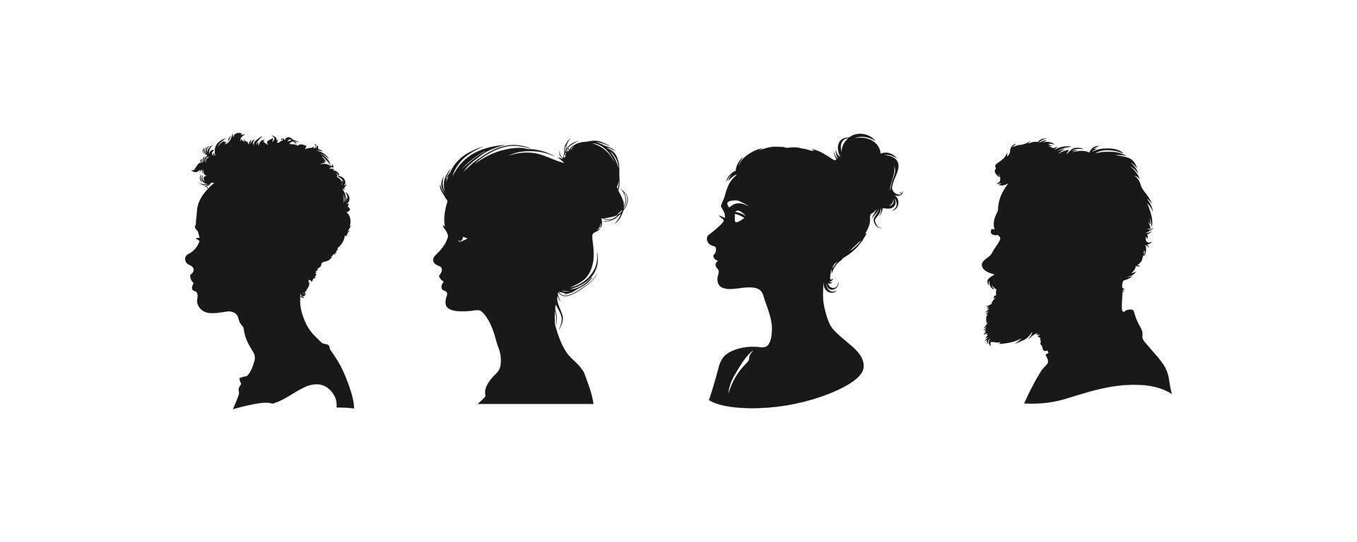 Silhouette Profiles of Diverse Individuals. icon design. vector