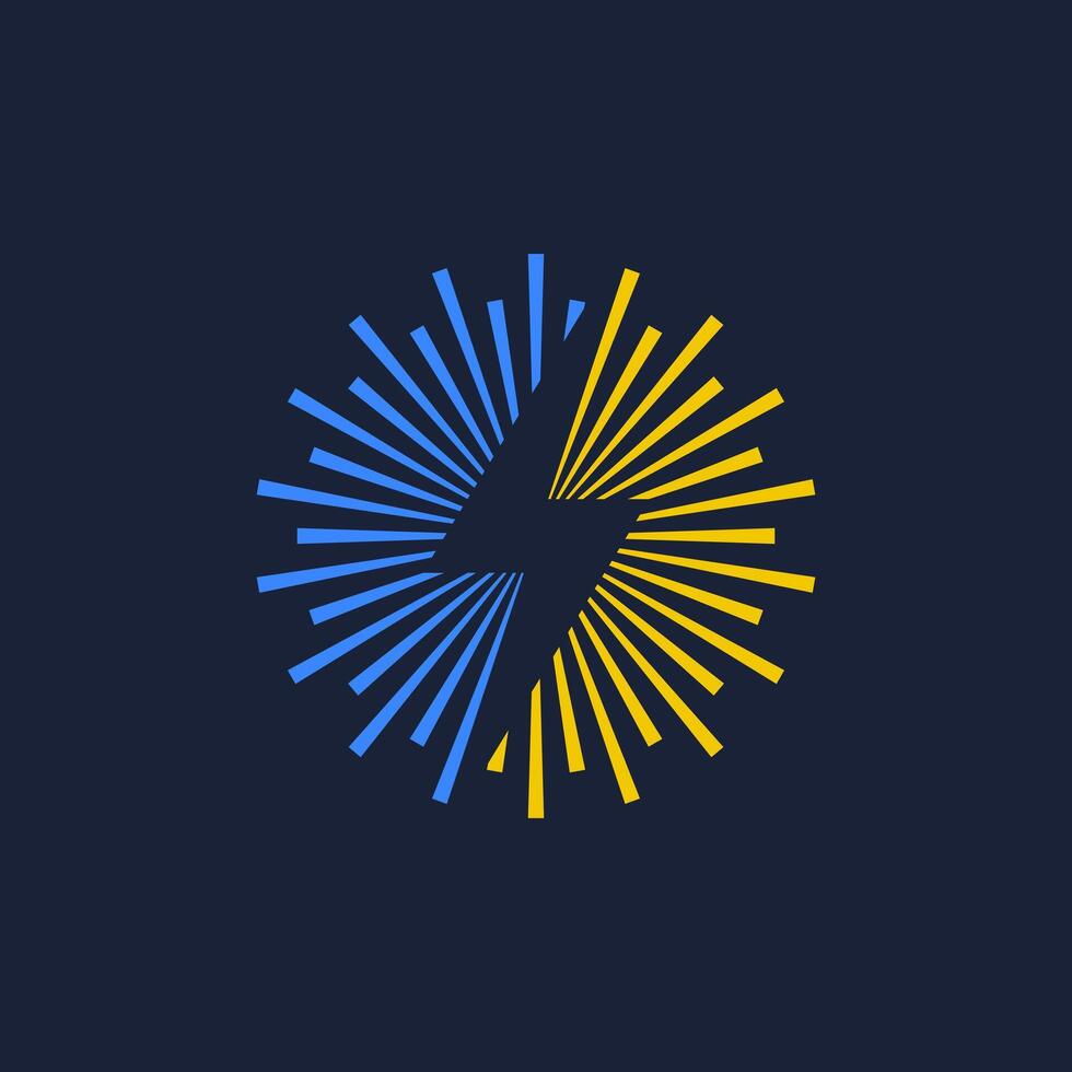 negative space lightning sun logo vector
