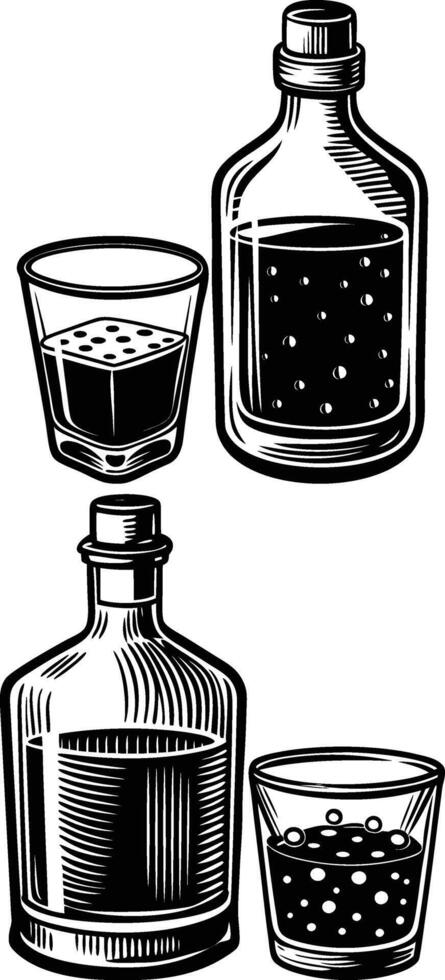 Alcohol bottle and glass silhouette vector