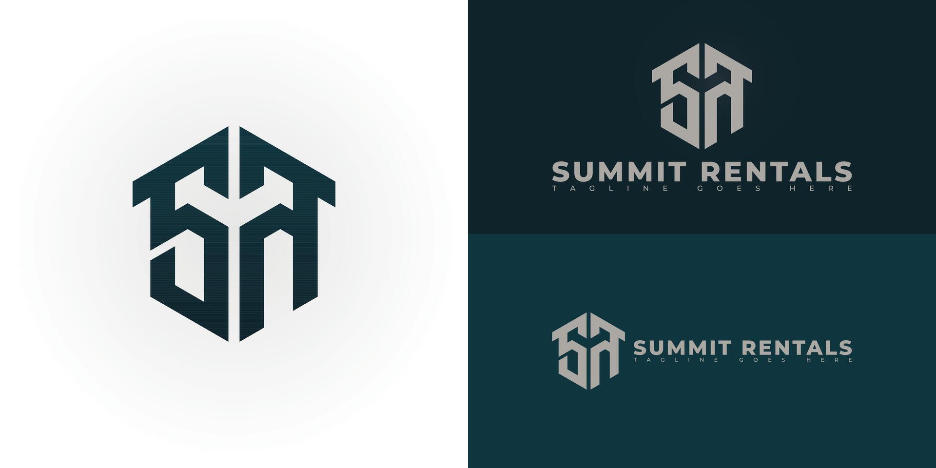Abstract hexagon initial letter SR or RS in deep green color isolated on multiple background colors. The logo is suitable for vacation home rentals logo design inspiration templates. vector