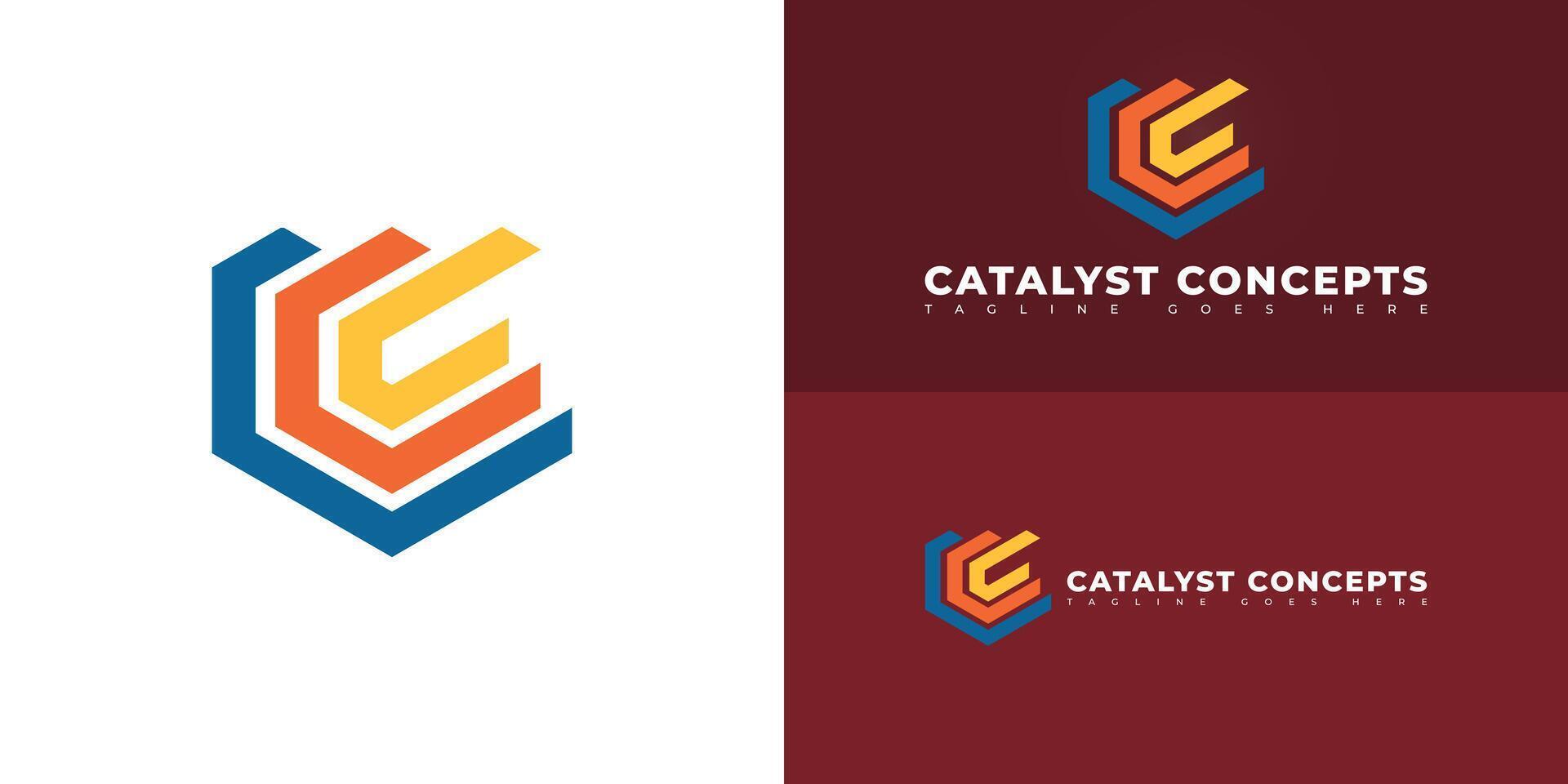 Abstract initial letter C or CC in multiple colors isolated on multiple background colors. The logo is suitable for creative marketing consulting firm logo design inspiration templates. vector