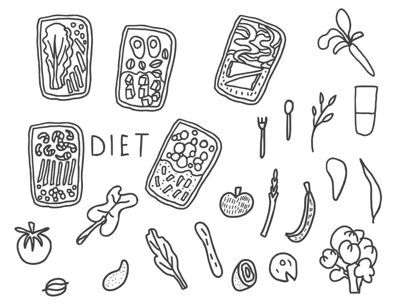 Health food set. Lunch boxes with meal. vector