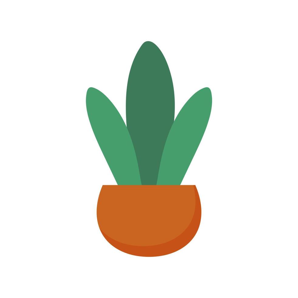 Green potted plant with tall leaves set against a white background in a minimalist style vector