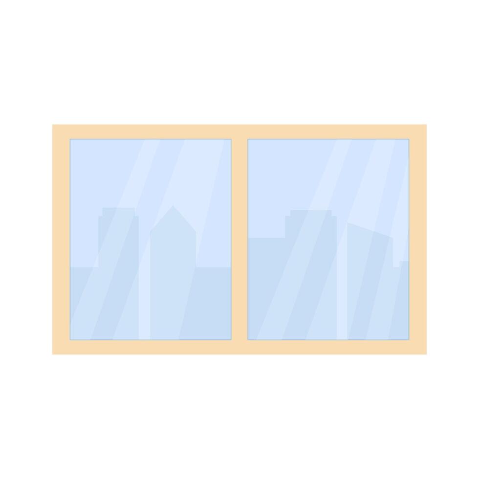 Two-pane window displaying a city skyline with soft reflections during daylight hours vector