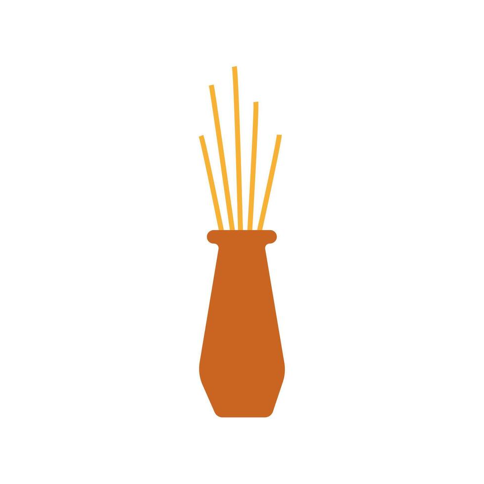 Simple brown vase with dried grass sticks displayed against a clean white background vector
