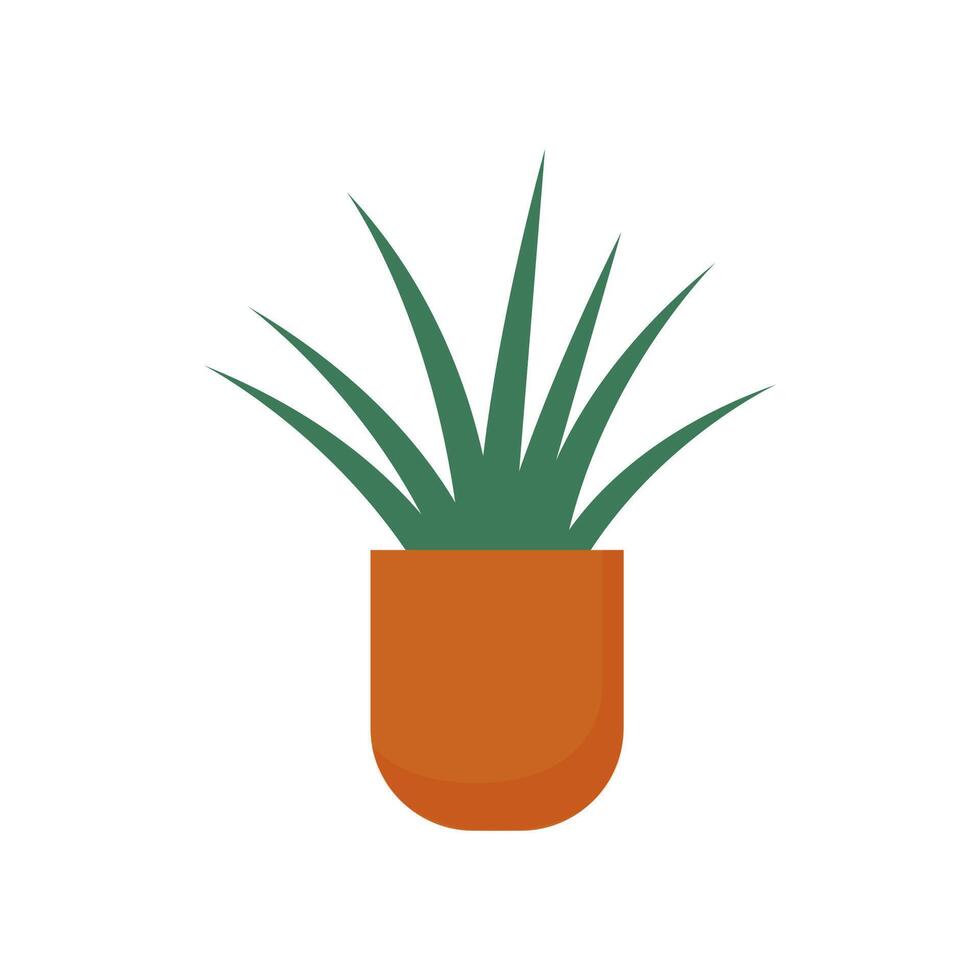 A simple green plant in a terracotta pot placed against a white background indoors vector