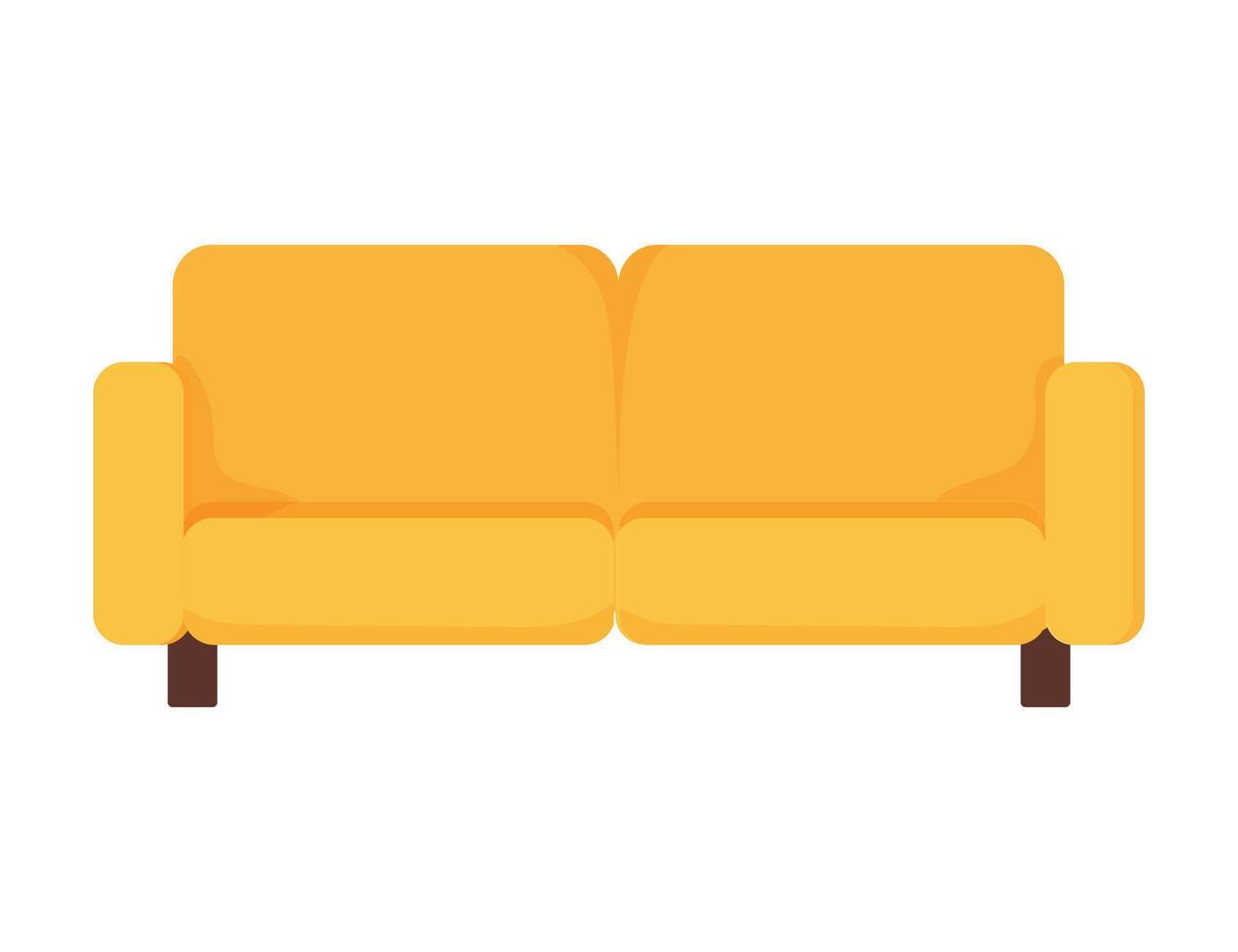 A bright yellow couch with simple design positioned on a white background, perfect vector