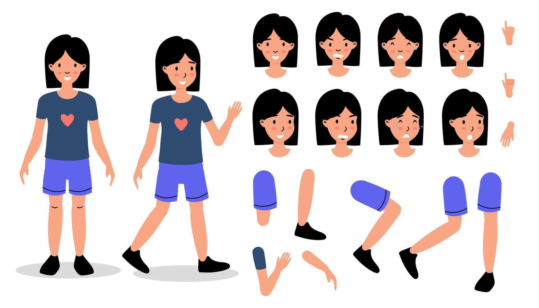 A character design showcasing different poses, expressions vector