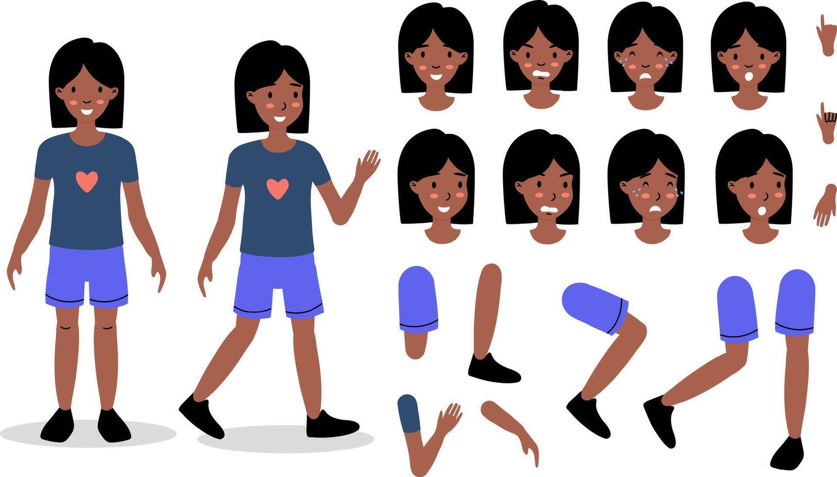 A cheerful cartoon character showcasing various expressions and poses for animation purposes vector