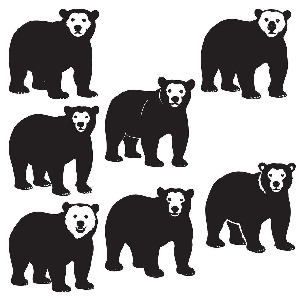 Hand drawn Polar bear silhouette set illustration vector