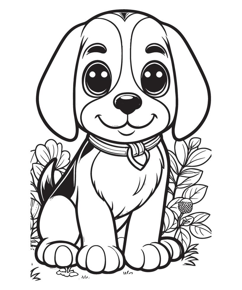 Cute illustration Beagle for kids coloring activity page vector