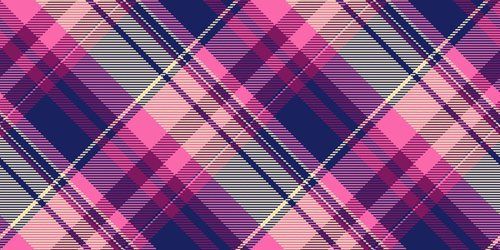 Chic tartan pattern, decorative textile texture seamless. Customized fabric plaid check background in pink and blue colors. vector