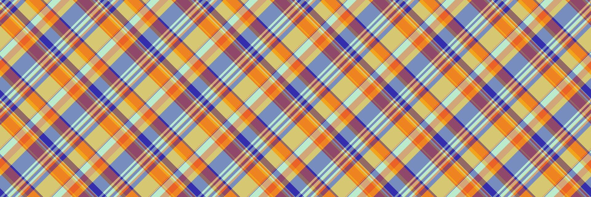 Romantic pattern tartan fabric, preppy texture background. Latin check plaid textile seamless in orange and blue colors. vector