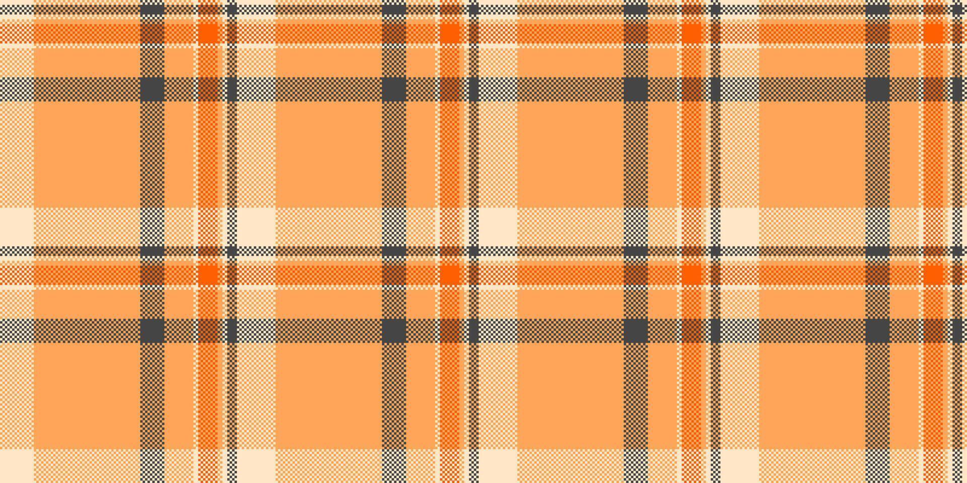 Holiday pattern texture seamless, satin tartan textile. 1970s plaid fabric background check in orange and bisque colors. vector