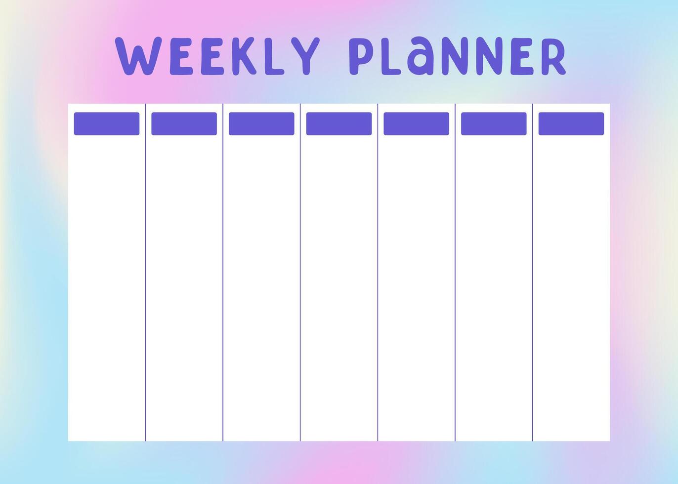 Trendy Minimalistic Fluid Blurred Gradient Background. Back to School background. Cute lifestyle planner is for 7 days. Schedule design template illustration. Purple blue Futuristic abstraction vector