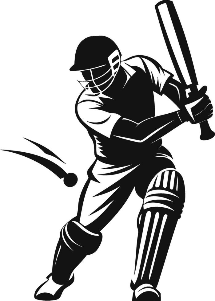 A Cricket batsman black And White vector
