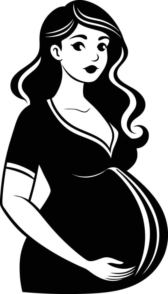 silhouette of pregnant woman black and white vector
