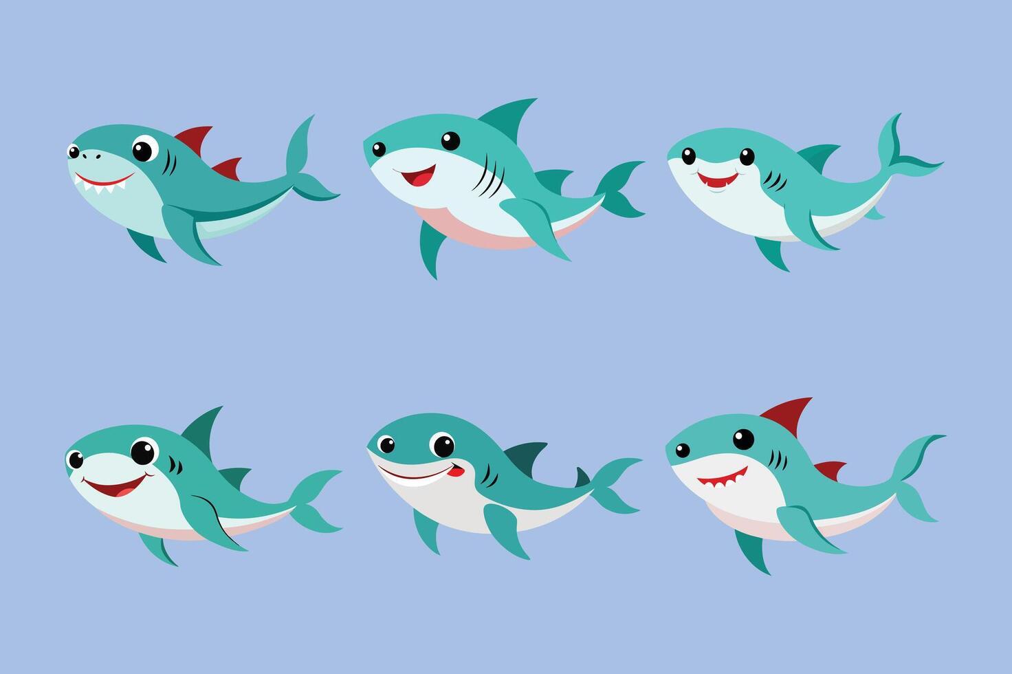 Shark Illustration Bundle- Icons, Logos, Clipart vector