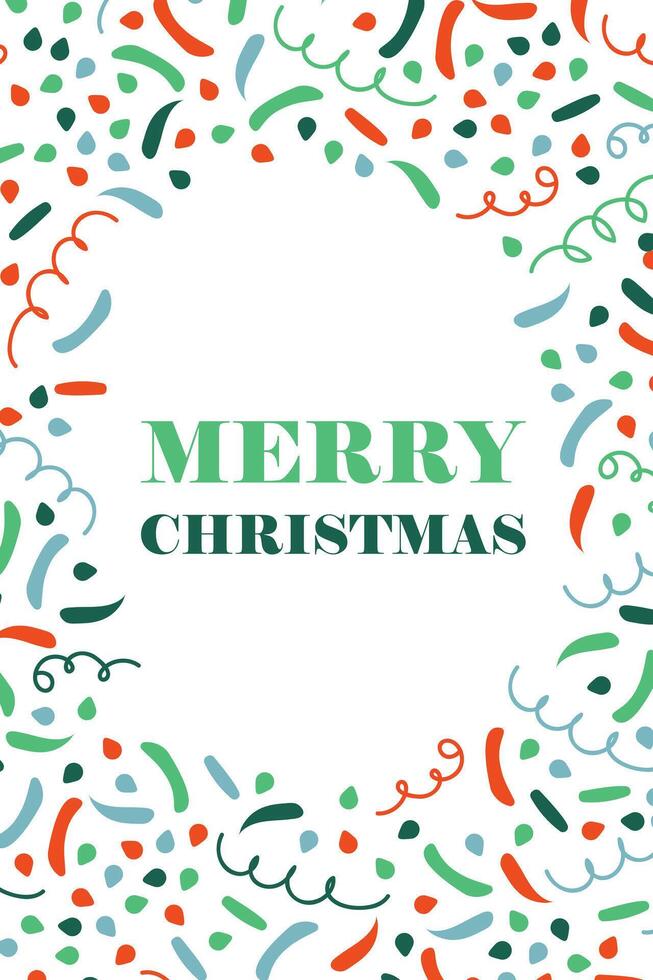 Merry Christmas card Confetti. Curl, swirl, Cracker. Place for text Congratulations, greetings on holiday. Explosion of serpentine ribbons. Festive surprise. Vertical banner. flat illustration vector