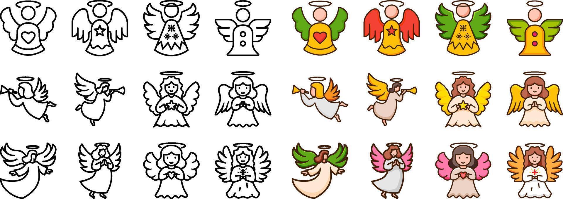 Christmas angel icon. Outline design element. isolated silhouette image vector