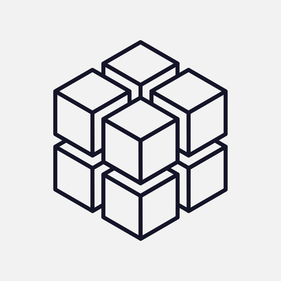 Multidimensional Data Cube and Big Data Network Icon vector