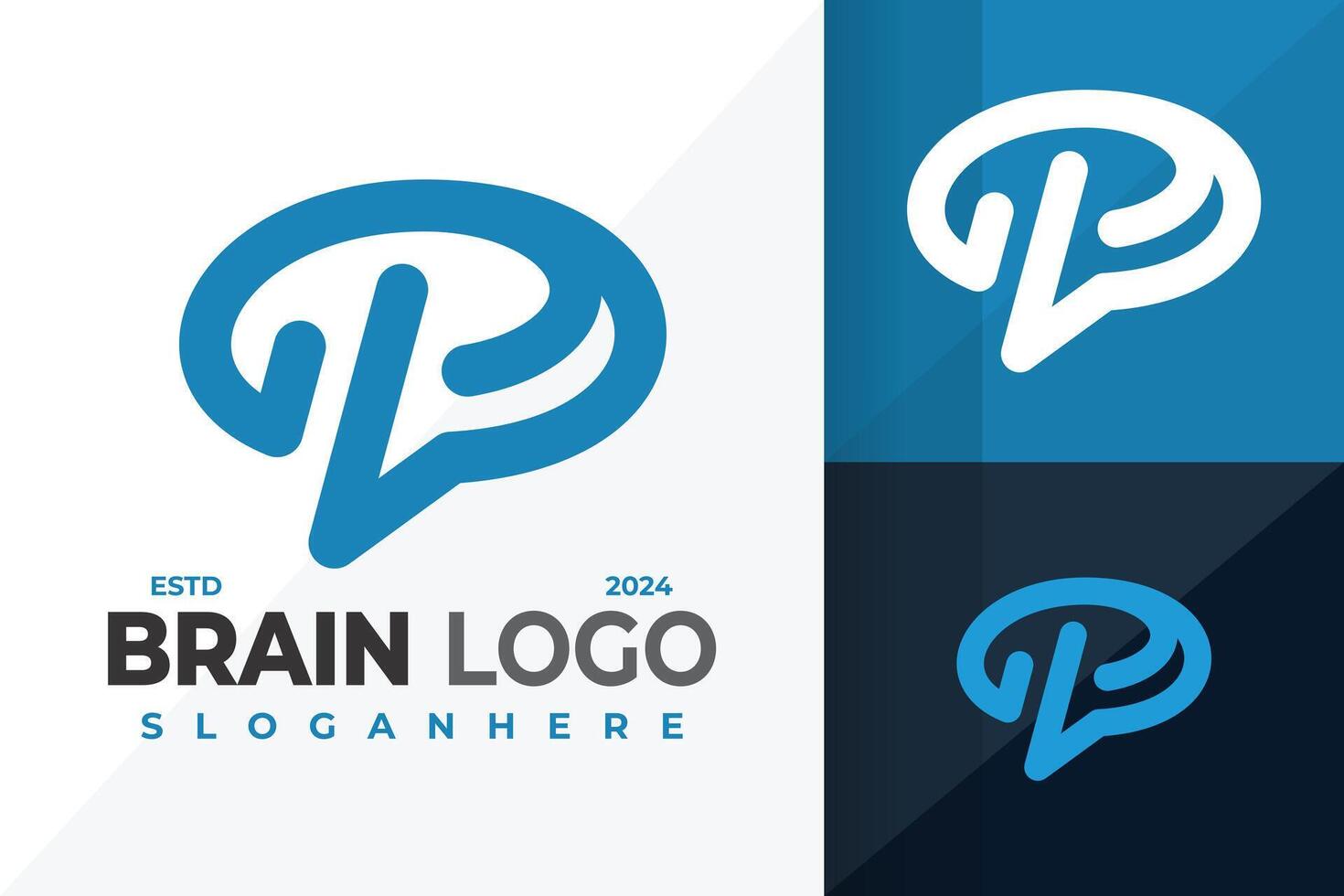 Letter P Brain Logo design symbol icon illustration vector