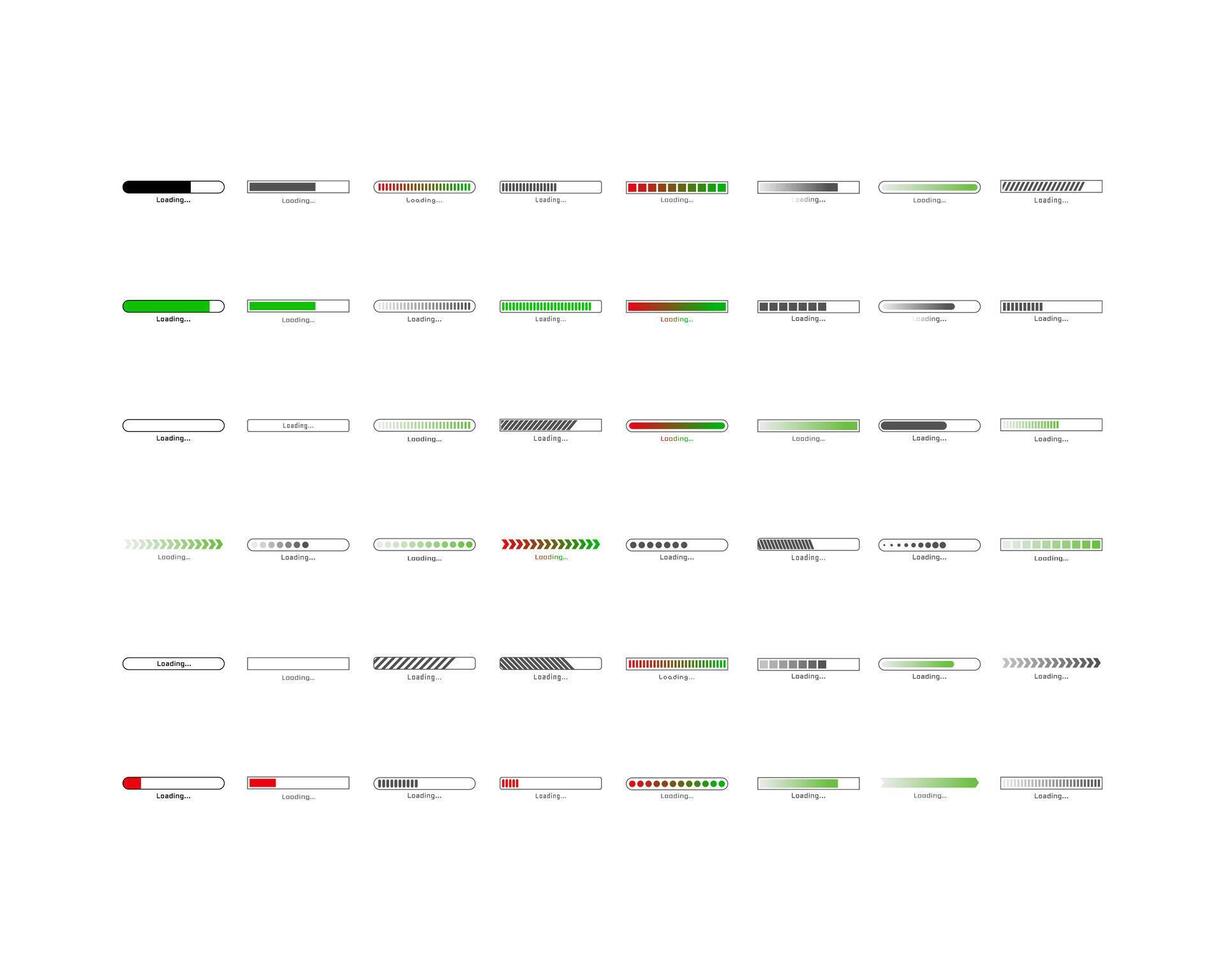 Collection Loading bar status icon. illustration. Set of loaded icons. Download progress. Donload or Upload. vector