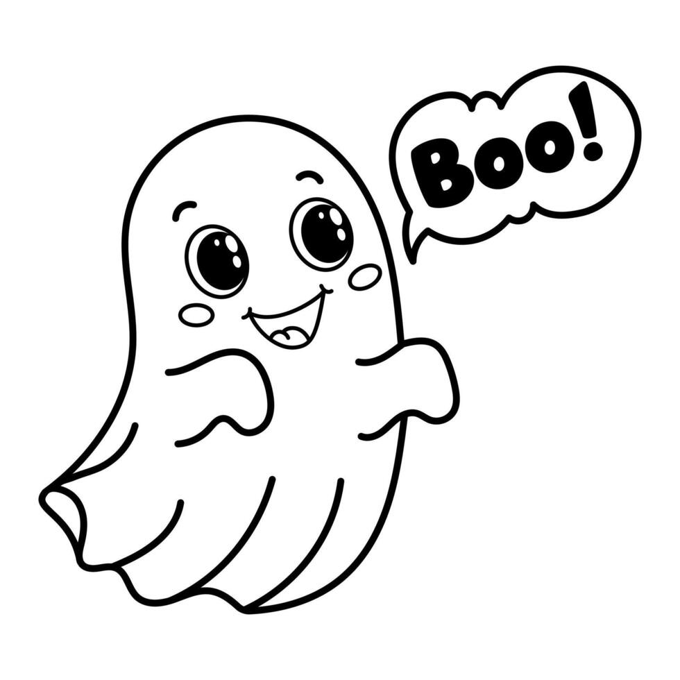 Charming black and white illustration of a Halloween ghost. Perfect for kids colouring books vector