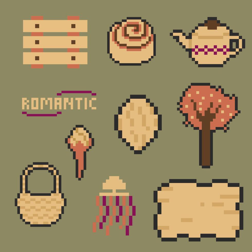 autumn object bundle pixel art for your design vector