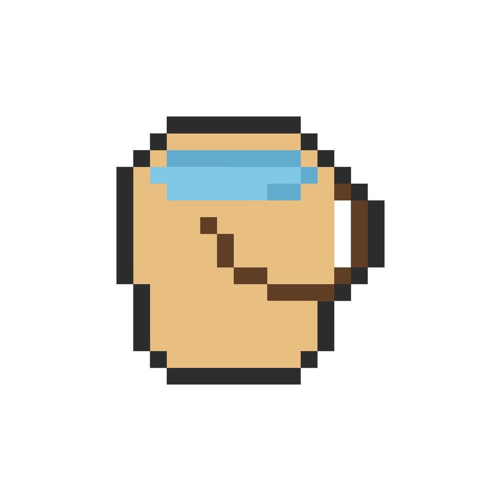 bucket with water pixel art vector