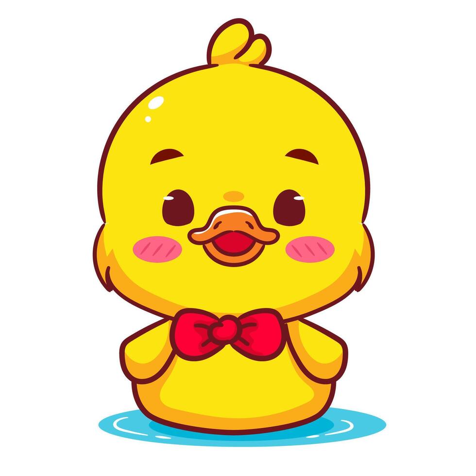 Cute Little Duck Swimming Cartoon . Adorable And Kawaii Animal Concept Design. Icon Mascot Illustration Isolated White Background. vector