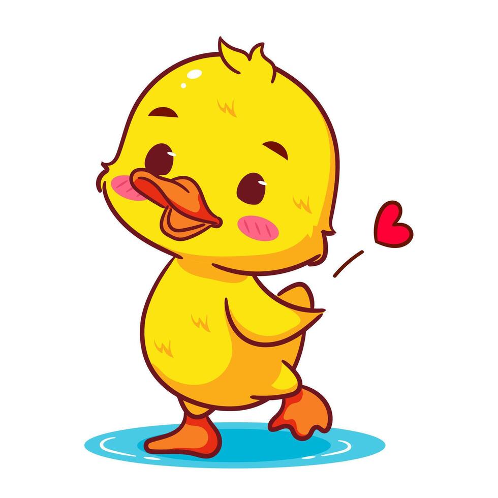 Cute Little Duck Staring on the Water Cartoon . Adorable And Kawaii Animal Concept Design. Icon Mascot Illustration Isolated White Background. vector