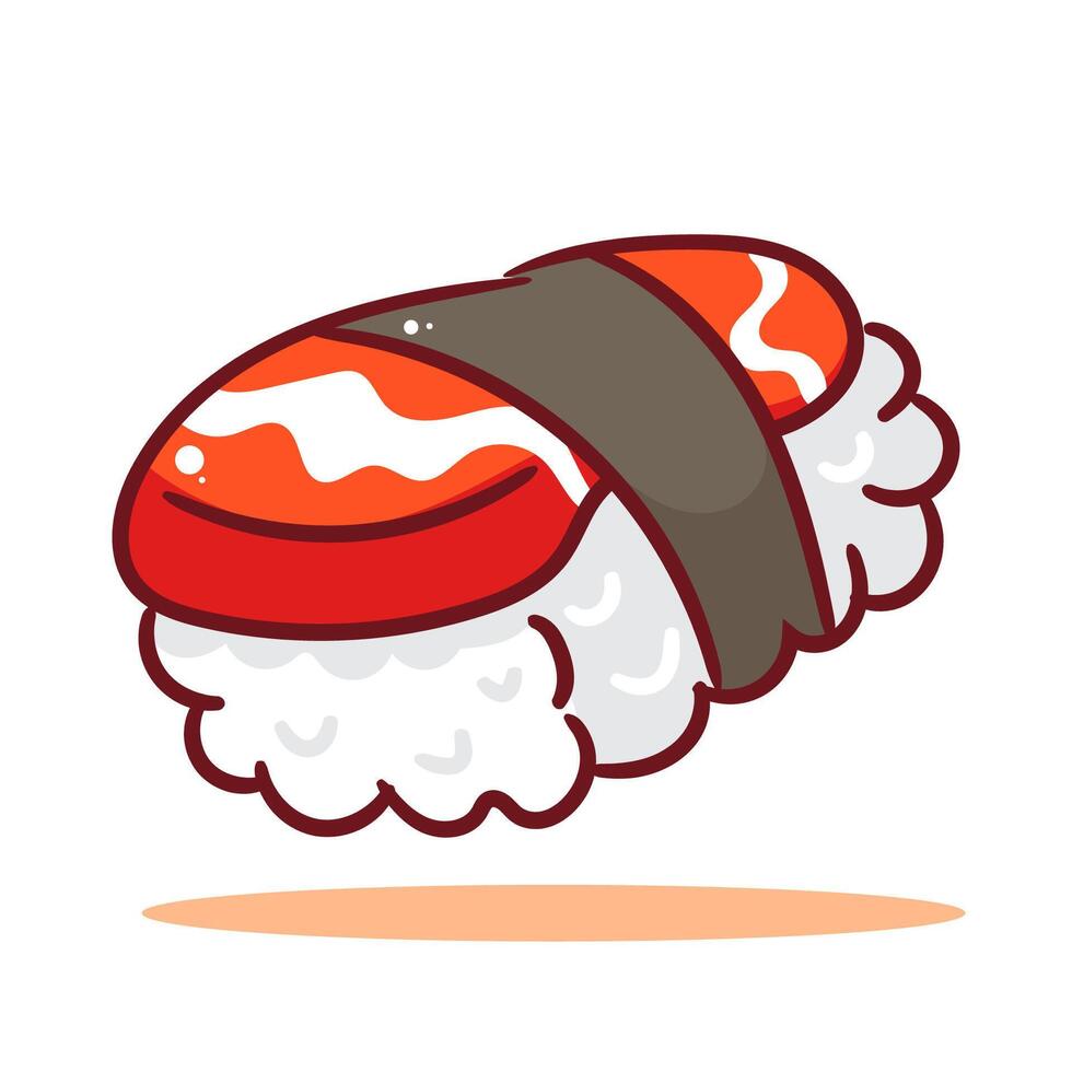 Salmon Sushi Cartoon . Food And Beverage Concept Design Illustration. Icon Illustration Isolated White Background. vector