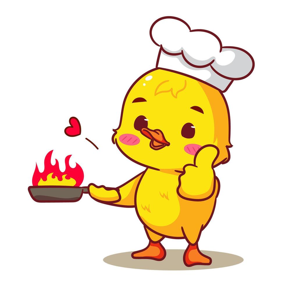 Cute Little Chef Duck With Hat Cooking and Showing Thumb Up Cartoon . Adorable And Kawaii Animal Concept Design. Icon Mascot Illustration Isolated White Background. vector