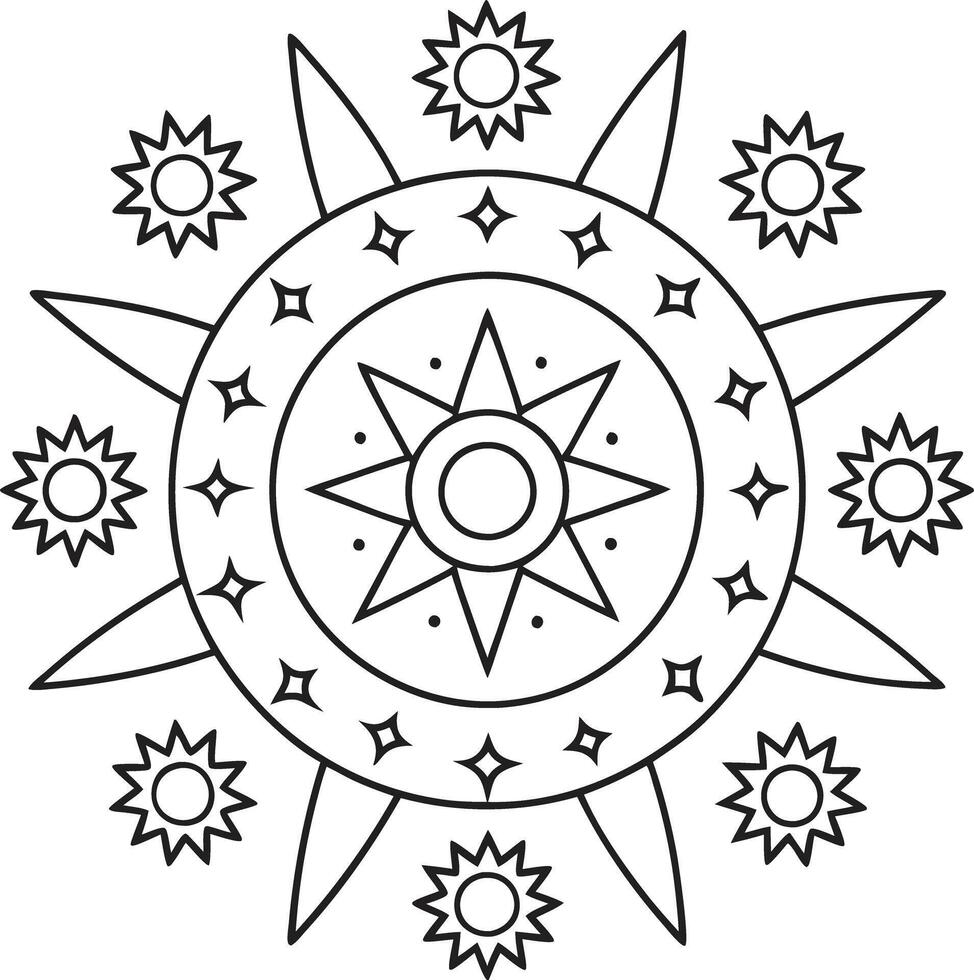 Sun Mandala for coloring book vector