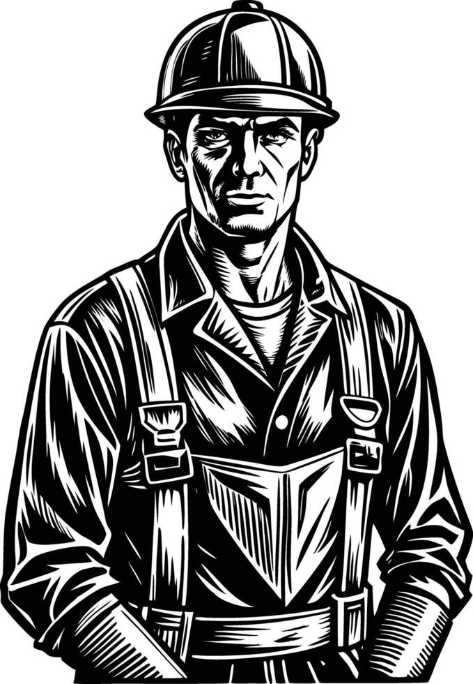 Black and white drawing of worker vector