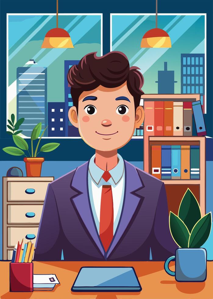 Artwork of employee in his office vector