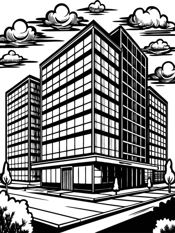 Artwork of city office complex vector
