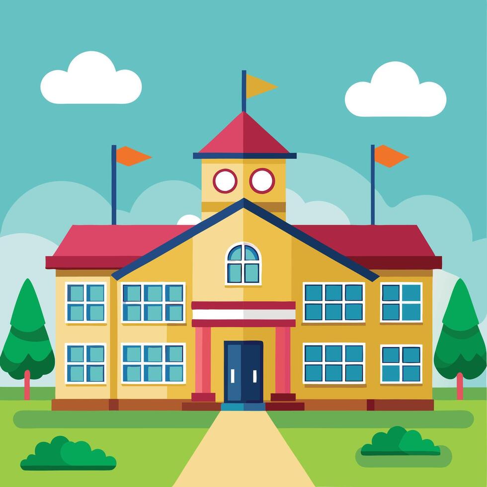 Artwork of school with green field vector
