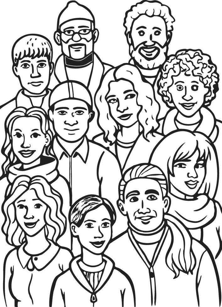 Line drawing Artwork of diversity vector