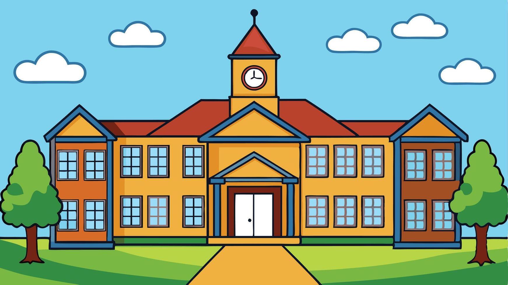 Artwork of school in a green field vector