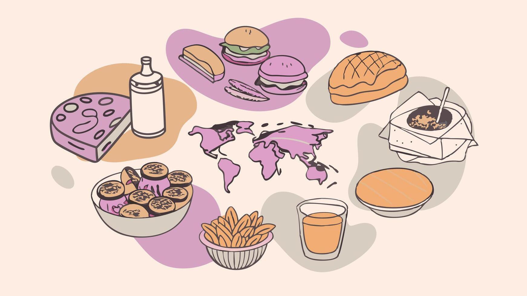 a drawing of food and a bottle of milk vector