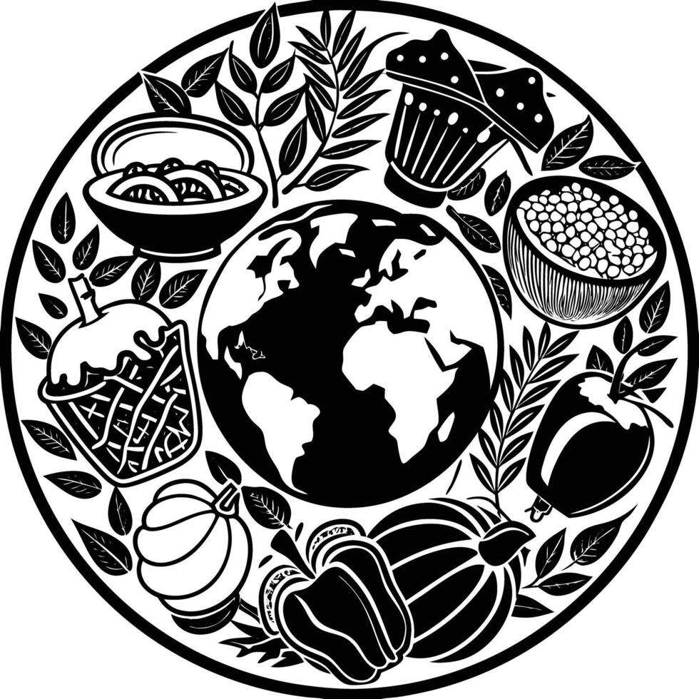 a circle of fruits and nuts with a design that says earth vector