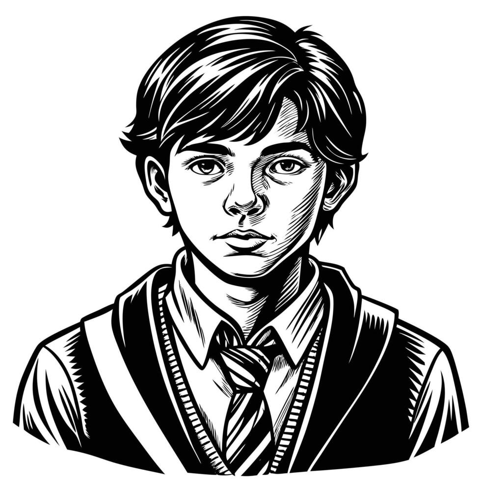 A black and white drawing of a student vector
