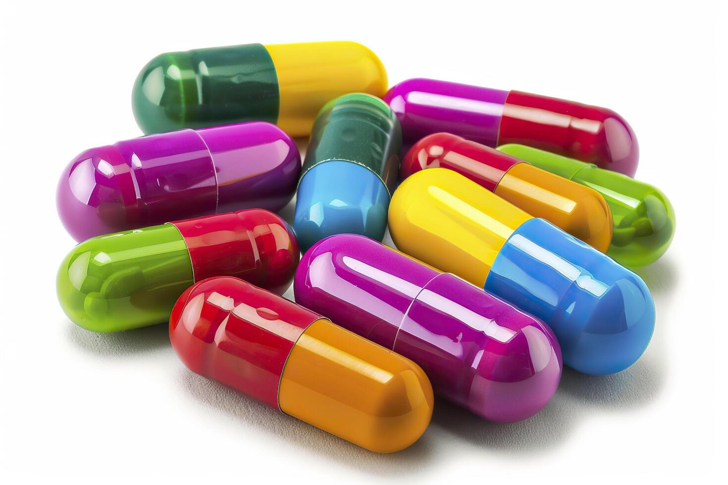 Colorful pills isolated on white background. photo