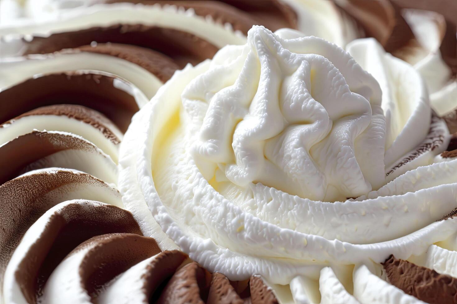 Close up of whipped cream swirl texture with chocolate for background and design. photo