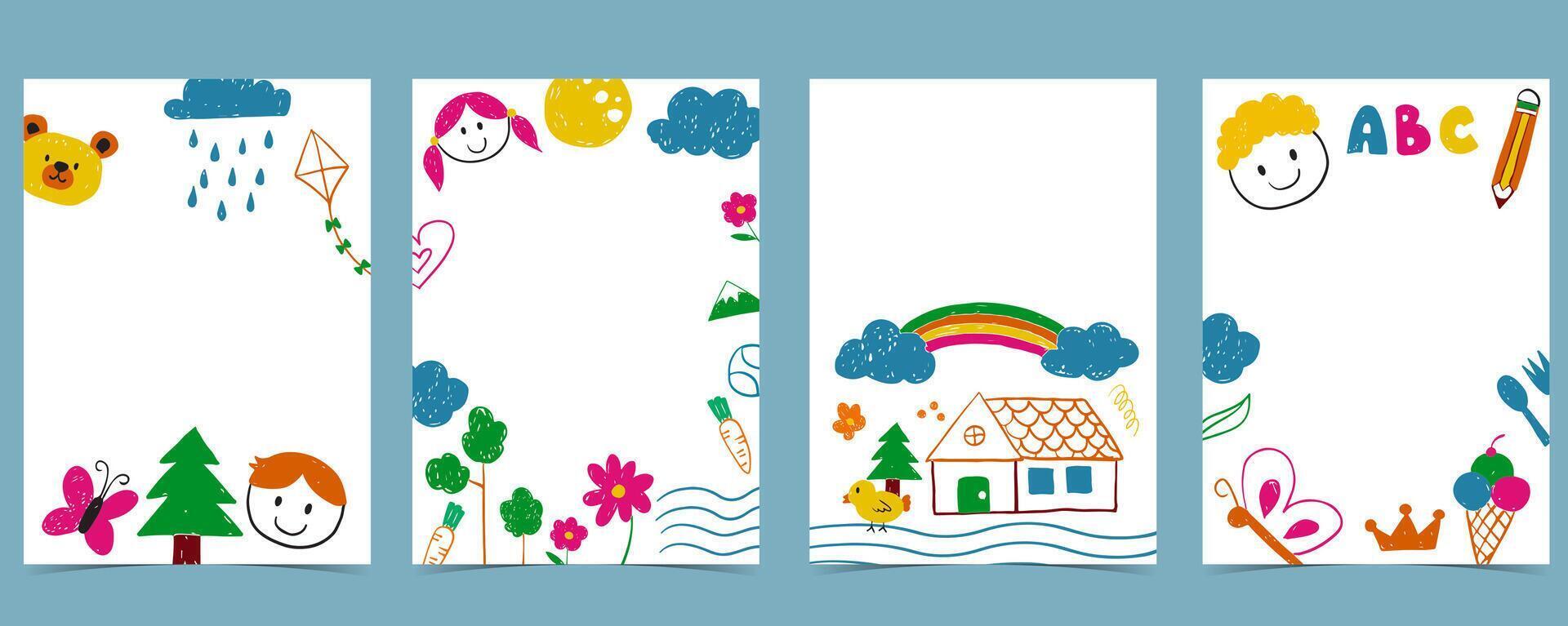 cute doodle kid background collection vector