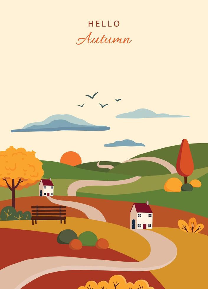 autumn background with road natural scene vector